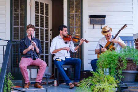 New Orleans, Louisiana/USA - 9/26/2020: Gypsy Jazz Musicians at Front Porch Concert in Uptown...
