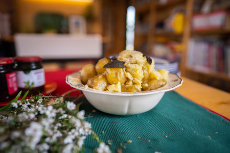 Christmas pink eye potato salad in summer at christmas in australiaの写真素材
