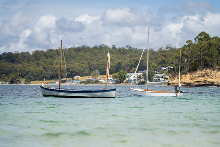 wooden boat on the water, at the wooden boat festival in hobart tasmania australia in summer