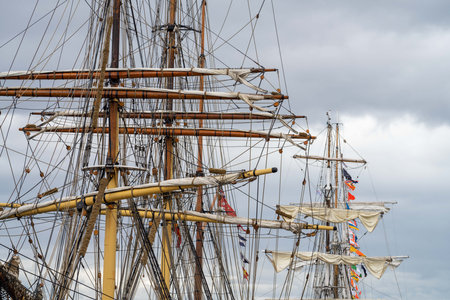 tall ship on the water, tall ships at the wooden boat festival in hobart, tasmania, australia in the marinaの素材 [FY310210687960]