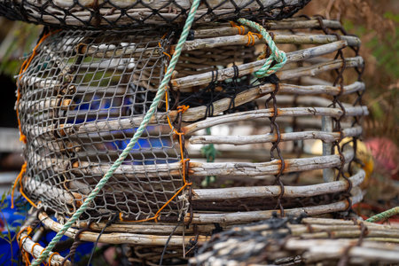 crayfish cray pots on the back of a fishing boat in tasmania australiaの写真素材