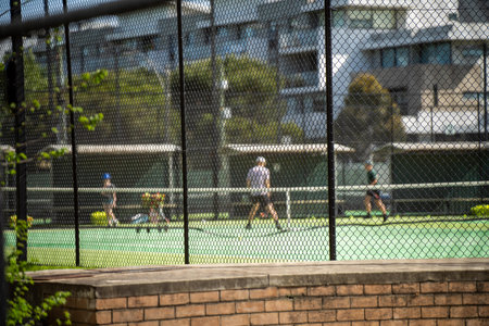 synthetic tennis court at a tennis court in summer in australia outdoorsの写真素材