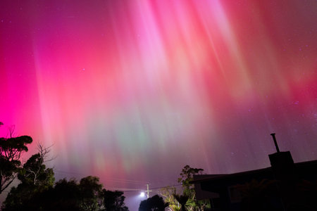 Aurora borealis in the night sky. Northern lights.の写真素材