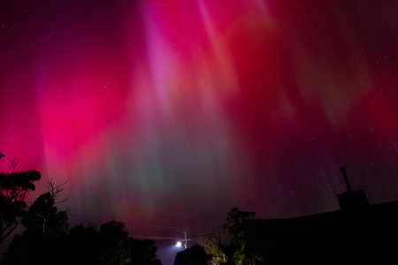 Aurora borealis in the night sky. Northern lights.の写真素材