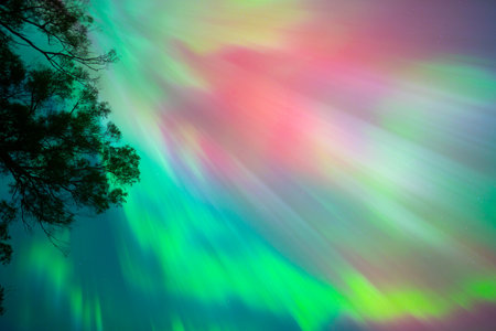 Beautiful multicolored aurora borealis in the sky.の写真素材