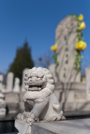 Stone lion in a Chinese cemetery in Beijingの写真素材