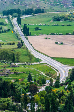 aerial view of the New Zealand highwayの写真素材
