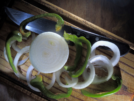 Fresh paprika and onionの写真素材