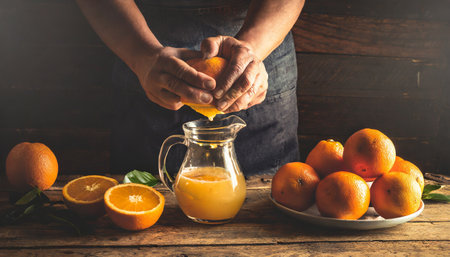 Natural oranges, healthy citrus fruits for consumption at breakfastの素材