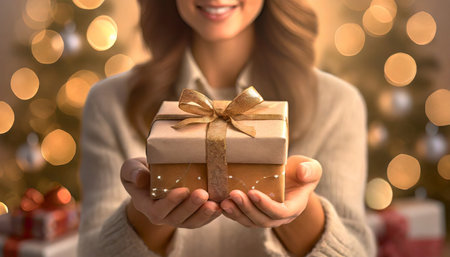 Delivery of gifts during the Christmas holidays, Christmas peace and joyの素材