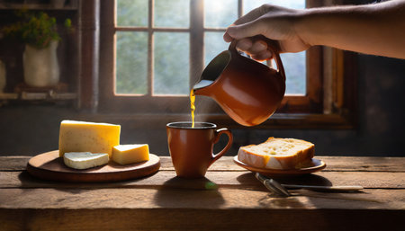 serving coffee before breakfast in the morning, aromatic drink of good tasteの素材