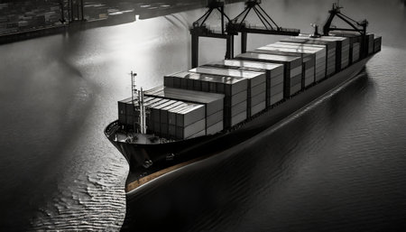 Cargo ship arriving at the port to disembark a container with merchandise transported by seaの素材