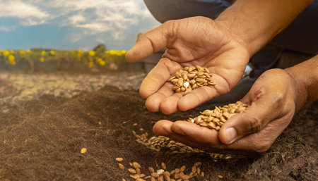 preparing agricultural land with seeds for planting plantsの素材
