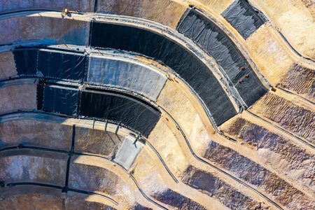 Installation process of geosynthetics in industry and miningの写真素材