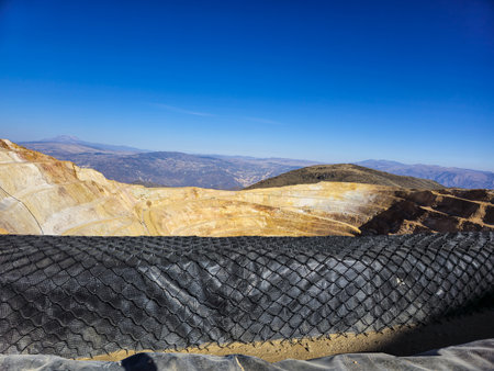 Slope stabilization with shotcrete and geosynthetic materialsの写真素材