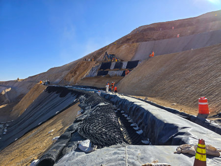 Slope stabilization with shotcrete and geosynthetic materialsの写真素材