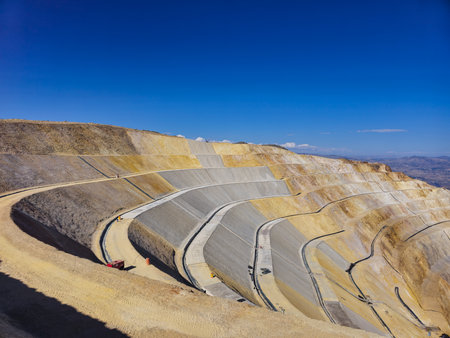 Mine slope stabilization process with geosynthetics and shotcrete.の写真素材