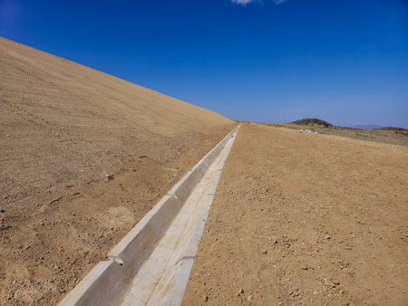 Construction process of concrete and geosynthetic channels in sanitary landfills.の写真素材