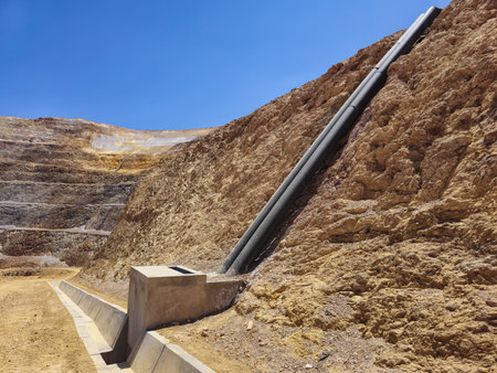 Construction process of water supply lines with HDPE pipes.の写真素材