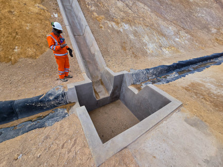 Construction process of hydraulic structures made of concrete and geosynthetics.の写真素材