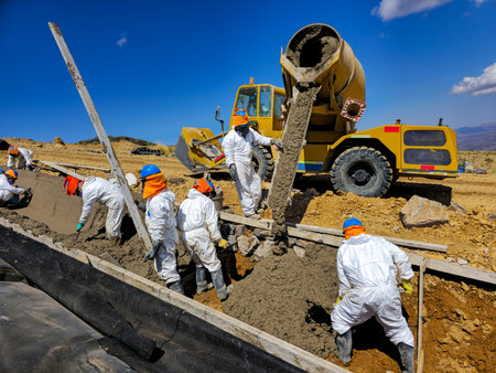 Construction process of concrete and geosynthetic channels in sanitary landfills.の写真素材