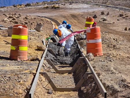 Construction process of hydraulic structures made of concrete and geosynthetics.の写真素材