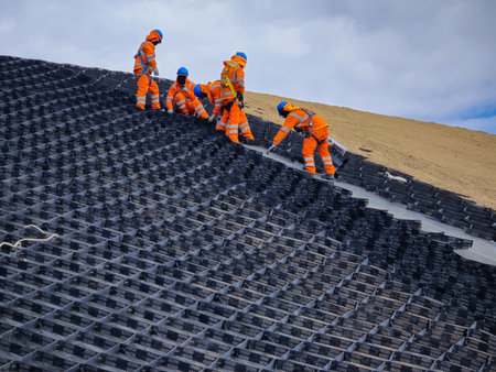 Installation and quality control process of geosynthetics in mines.の写真素材