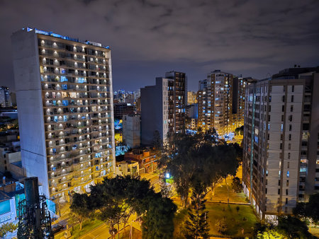 Multi-family condominium buildings at night.の写真素材