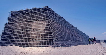Construction process for barriers in riverbank defenses