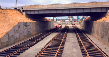 Process of placing concrete diaphragm walls to support embankments and roadsの写真素材