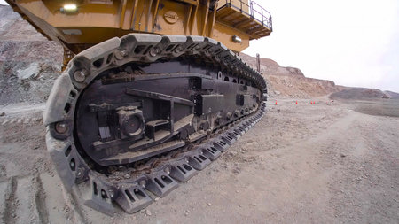 Giant mining excavator tracks prior to preventive maintenanceの写真素材