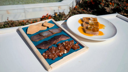 Preparation of gourmet dishes based on elegant cuts of fishの写真素材