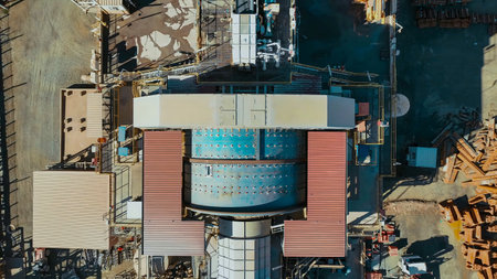 Aerial view of a mineral mill operating at a mineral processing plant.の写真素材