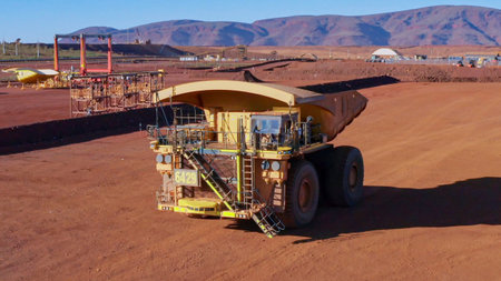 View of a huge mining truck ready to transport minerals from the mine to the open pit