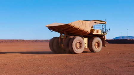 Construction machinery working in open pit mineの写真素材