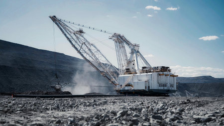Construction machinery working in open pit mineの写真素材