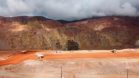 Construction machinery working in open pit mineの写真素材
