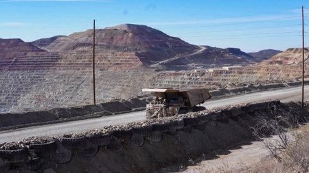 Construction machinery working in open pit mine