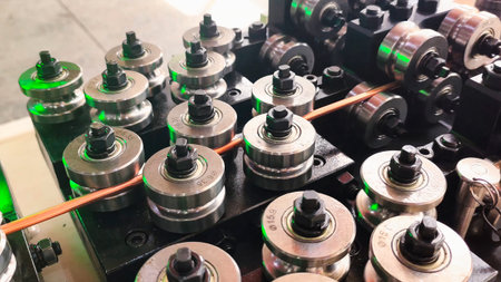 View of machines for producing copper pipes for air conditioning equipmentの写真素材