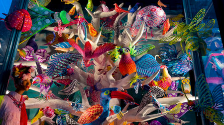 View of Christmas decorations undergoing quality control for their next saleの写真素材