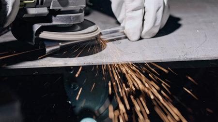 Manual polishing process of steel partsの写真素材