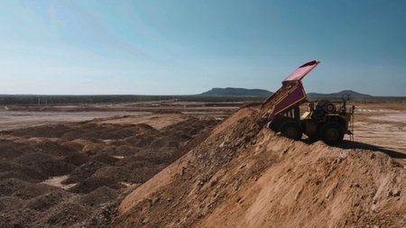 Construction machinery working in open pit mineの写真素材