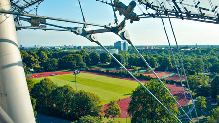 View of roof coverings with steel and glass panelsの写真素材