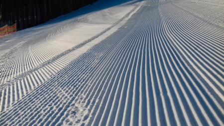 View of a snow-covered sports field prior to a ski competitionの写真素材