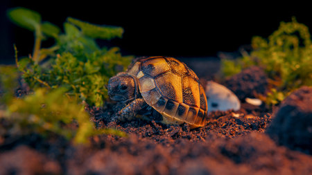 Turtle in a wildlife conservation center hatchery for monitoring prior to release into the wild
