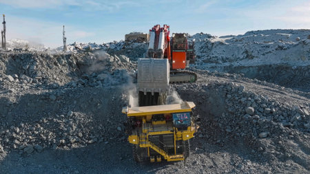 extraction and loading process of rock material from quarry