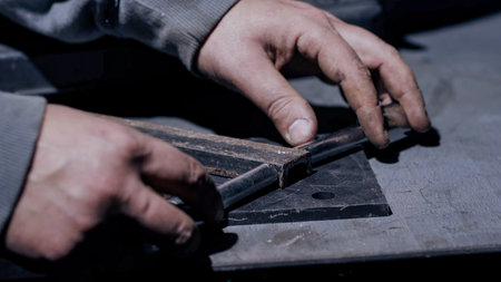 steel alignment and polishing process in metal carpentryの写真素材