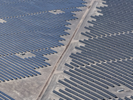 Solar panel banks installed in deserts to maximize the use of solar energy