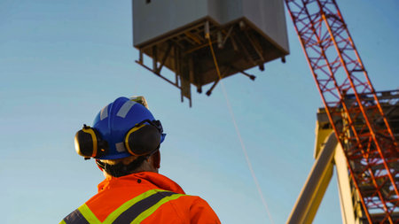 lifting process of industrial metal structures for mining oil and gas with giant cranes