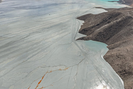 Panoramic view of a huge mine tailings dam reservoir after copper production